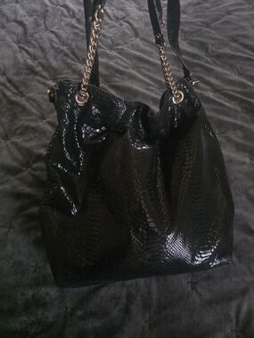 Michael Kors Black Faux-Snake Chain-Handle Women's Shoulder Bag